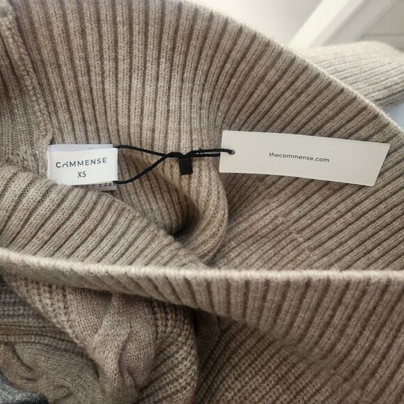 NWT COMMENSE Denim Collar Layered Sweater Beige Knit Sweater XS oversized fit - Picture 6 of 8